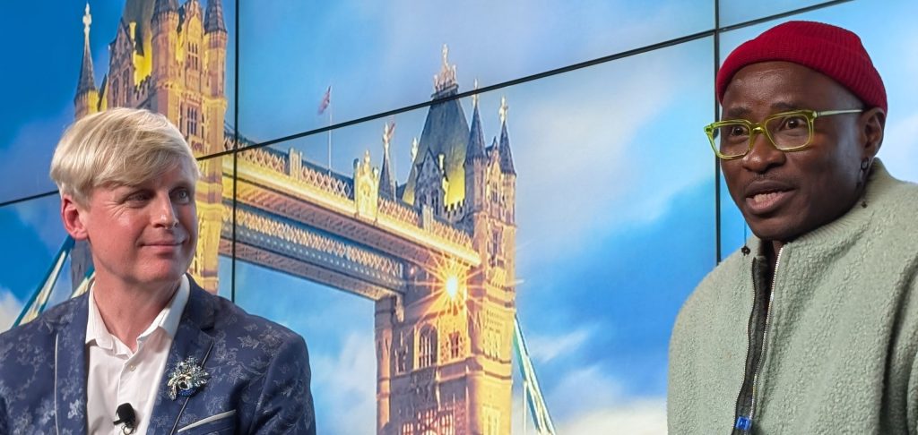 Bisi Alimi speaking at Pride Wide's Create Hope content series at Google's head office in London, with Pride Wide's CEO Tris Reid-Smith.